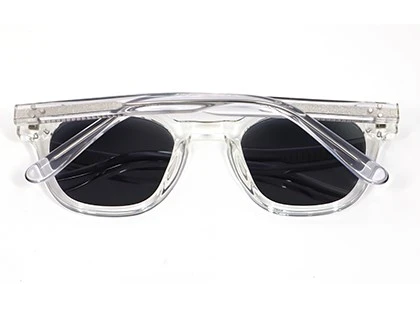 Clear acetate polarized sunglasses with a rounded square frame Clear acetate polarized sunglasses with a rounded square frame